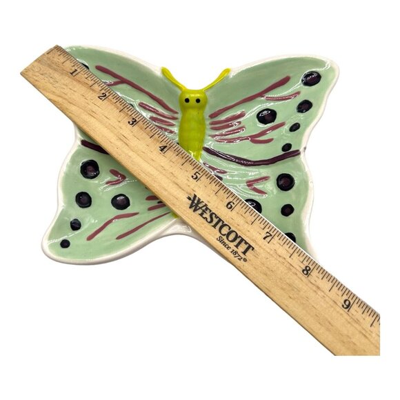 Butterfly Ceramic Hand Painted Signed Trinket Soap Dish Whimsy Jewelry Holder - Picture 8 of 12